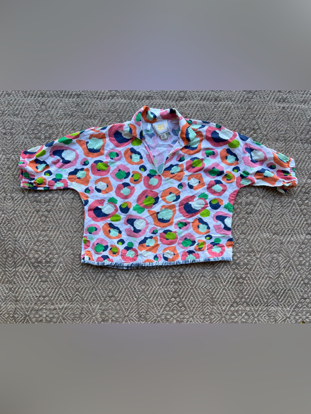 Emily McCarthy Abstract Print Popover‎ Blouse Womens Medium Colorful Top